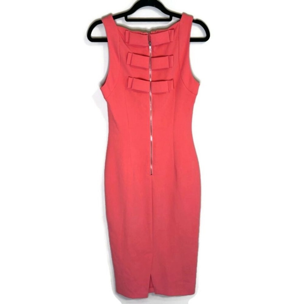 ASOS Coral Pink Bow Back Bodycon Midi Dress Sleeveless Sheath Size 4